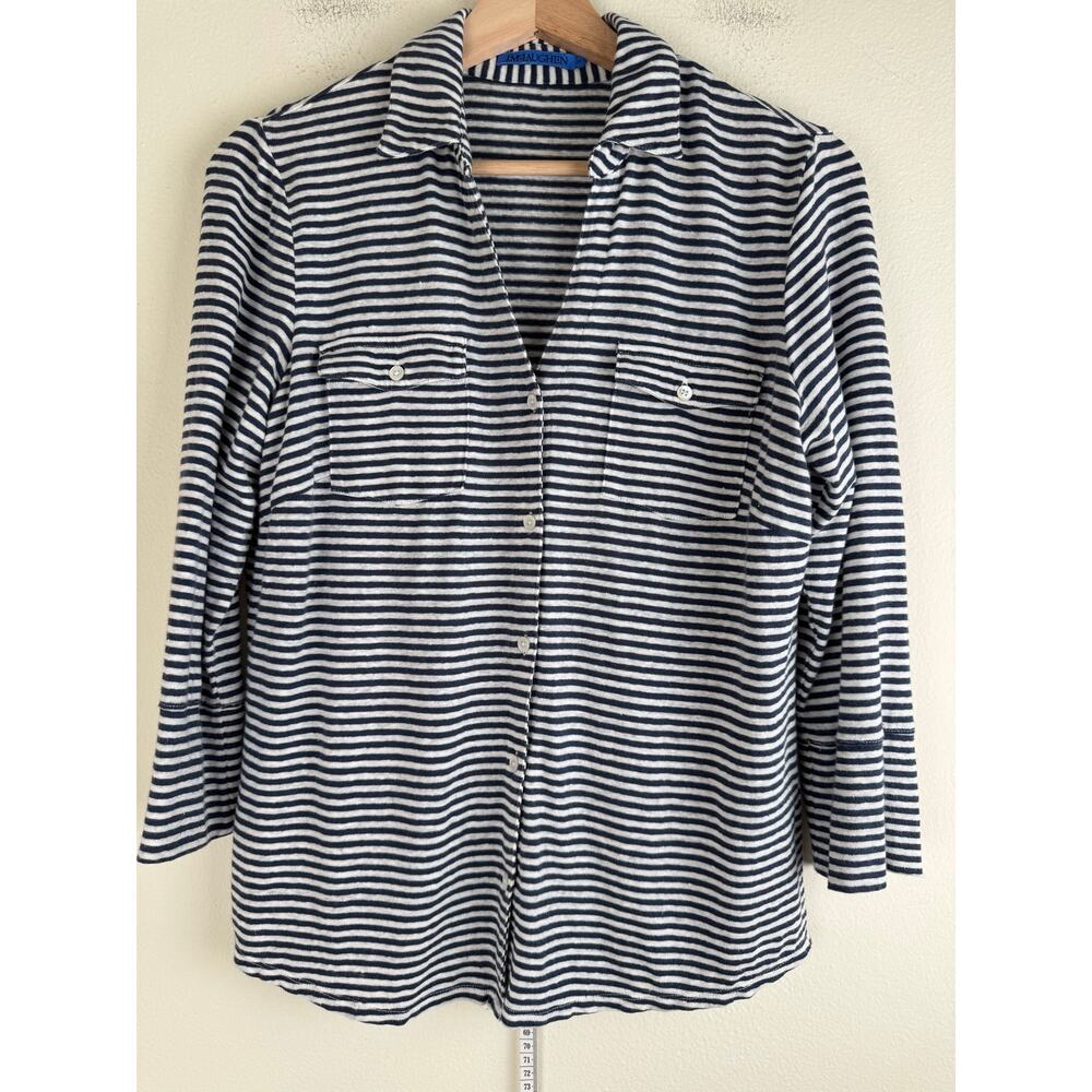 J.McLaughlin Brynn Stretch Linen Striped Button Down Shirt Medium - Picture 5 of 12